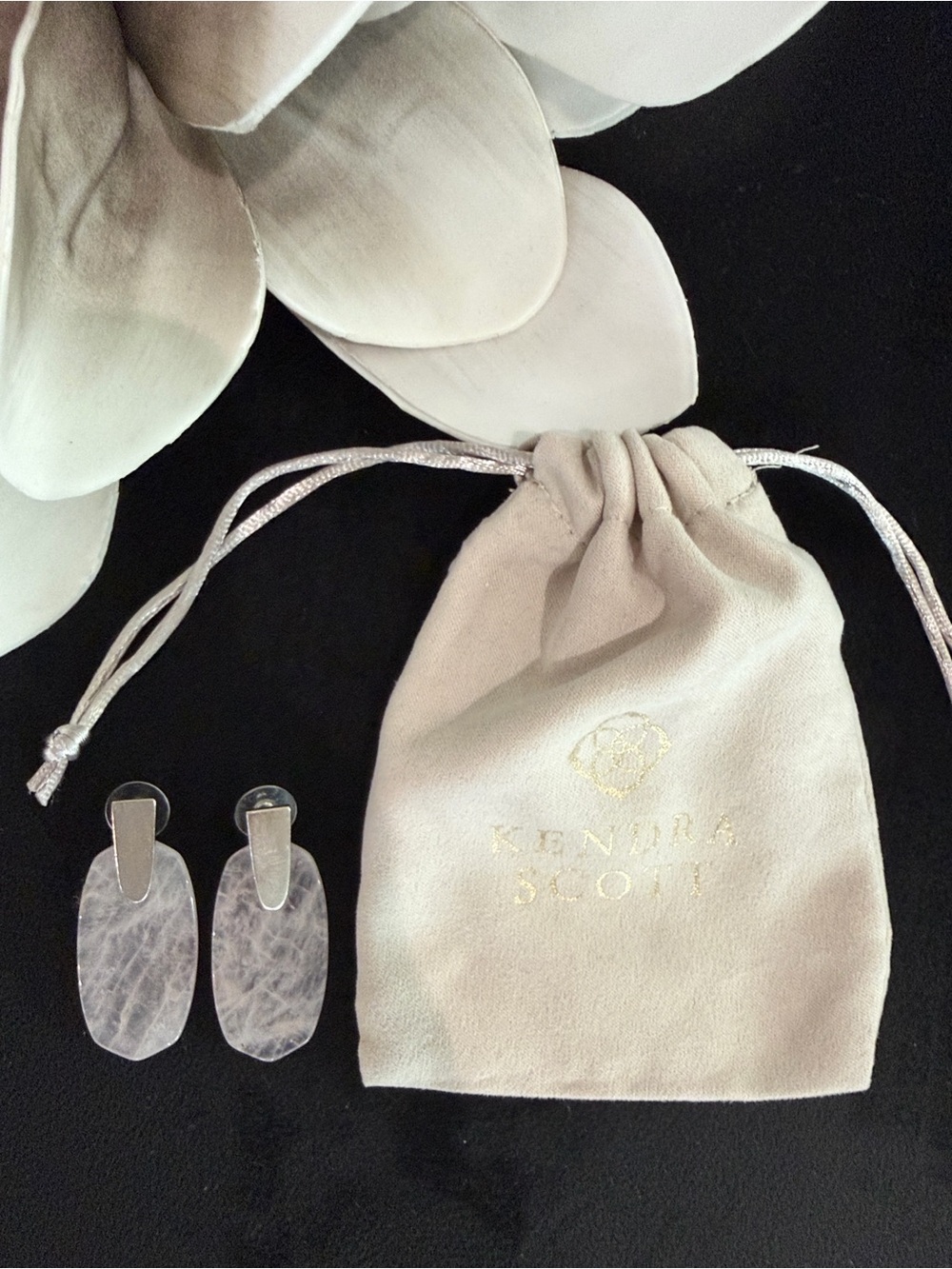 Silver-Tone & Frosted Rose Drop Earrings Statement Kendra Scott Earrings